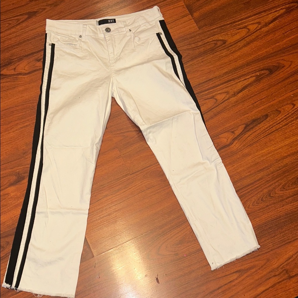 Kut from the Kloth White High Waist  Side Stripe Kick Flare Sz 8